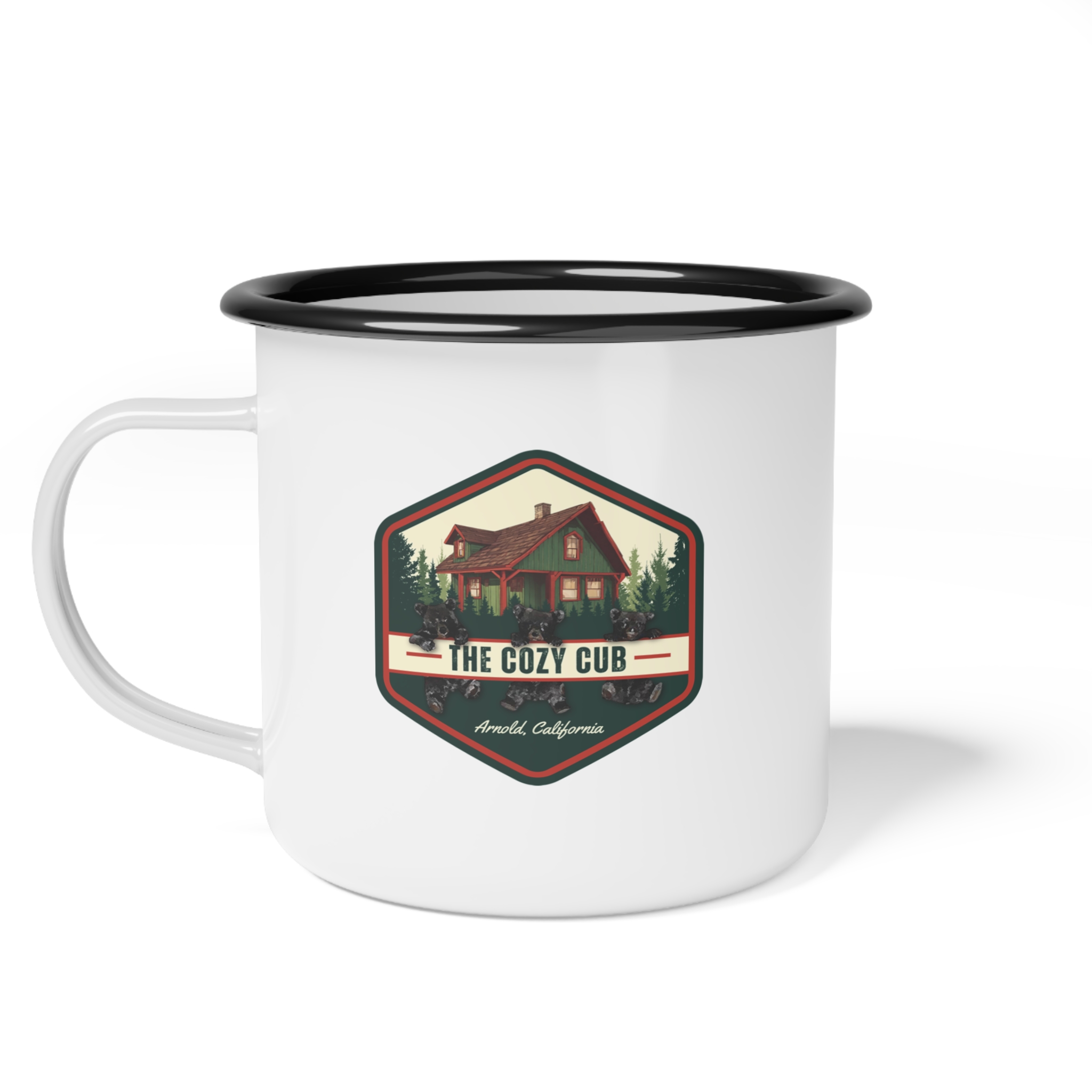 Cozy Camp Enamel Mug | Rustic Cabin Vibes, Camping Gift, Outdoor Adventure Cup, Nature Lover’s Essentials, Cabin Decor