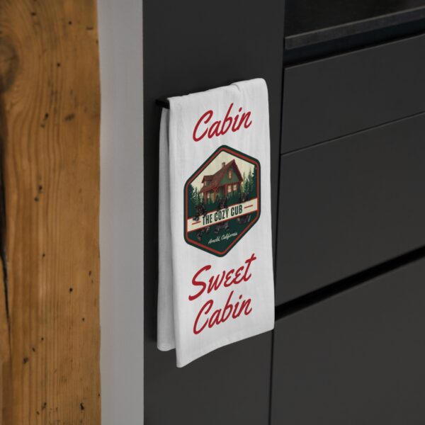 "Cabin Sweet Cabin" Tea Towel, Rustic Kitchen Decor, Cabin Decor, Gift for Homeowners, Cozy Kitchen Towel, Nature Lover Gift - Image 4